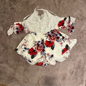 SHEIN White Floral Lace Jumpsuit